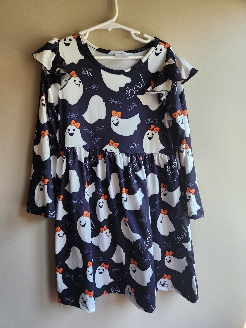 Girls' Halloween Ghost Dress with Orange Bows